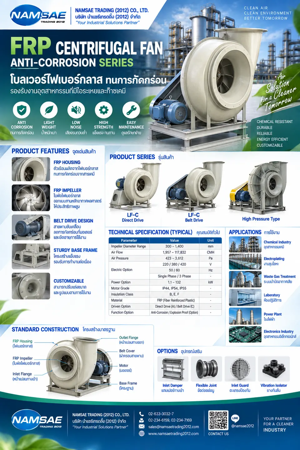FLOW FRP Centrifugal Fan พัดลมหอยโข่งไฟเบอร์กลาสทนการกัดกร่อน — ภาพสินค้า